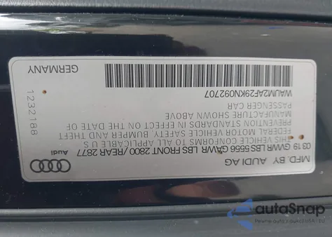 2019 Audi A6 55 Premium z USA, uszkodzony, nr VIN WAUM2AF29KN092707